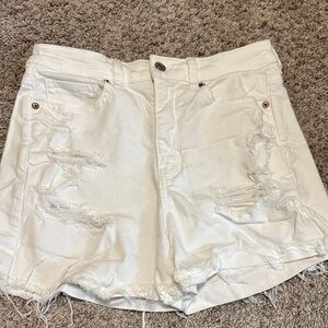 American Eagle Outfitters White High Waist Distressed Shorts